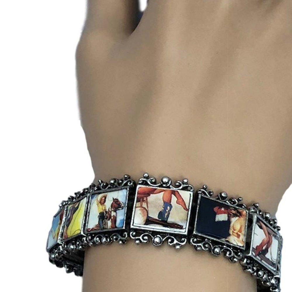 Cowgirl Western Theme Tile Stretchable Bracelet